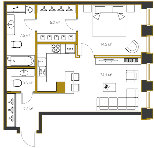 1-комнатная квартира 62 м², 8/20 эт., ЖК «LEGENDA Институтский 16»